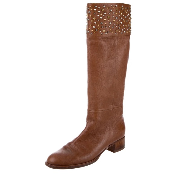 CASADEI Brown Leather Bling Knee High Riding Boots - Picture 4 of 16